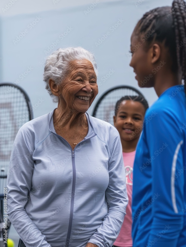 Wall mural An older woman smiles and looks at a young girl. AI.