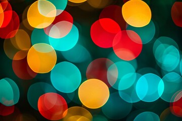 Blurred Christmas tree decorated with shining garland with colorful lights. Abstract bokeh background. Glittering shine lights. New Year, xmas and winter holiday festive backdrop with copy space