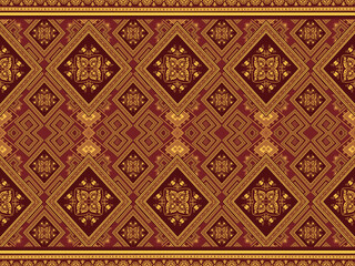 Elegant maroon and gold patterned wallpaper featuring intricate diamond shapes and floral designs, perfect for adding touch of luxury to any space.  Seamless Pattern paint lines