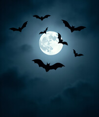 Fototapeta premium The dark shapes of bats against the moonlit sky._00001_