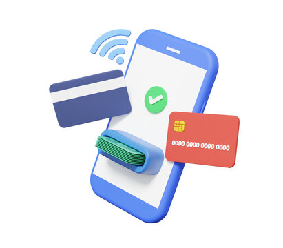 Smartphone money payment online cash banknote withdrawal app mobile banking on isolated background. deposit technology transaction. cartoon minimal style. 3D render illustration