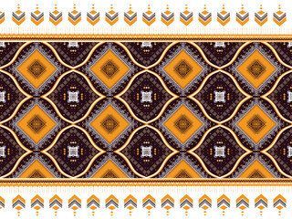 Intricate geometric pattern featuring diamonds and curves in warm tones of orange and brown, perfect for textiles or wallpaper design.  Seamless Pattern paint lines