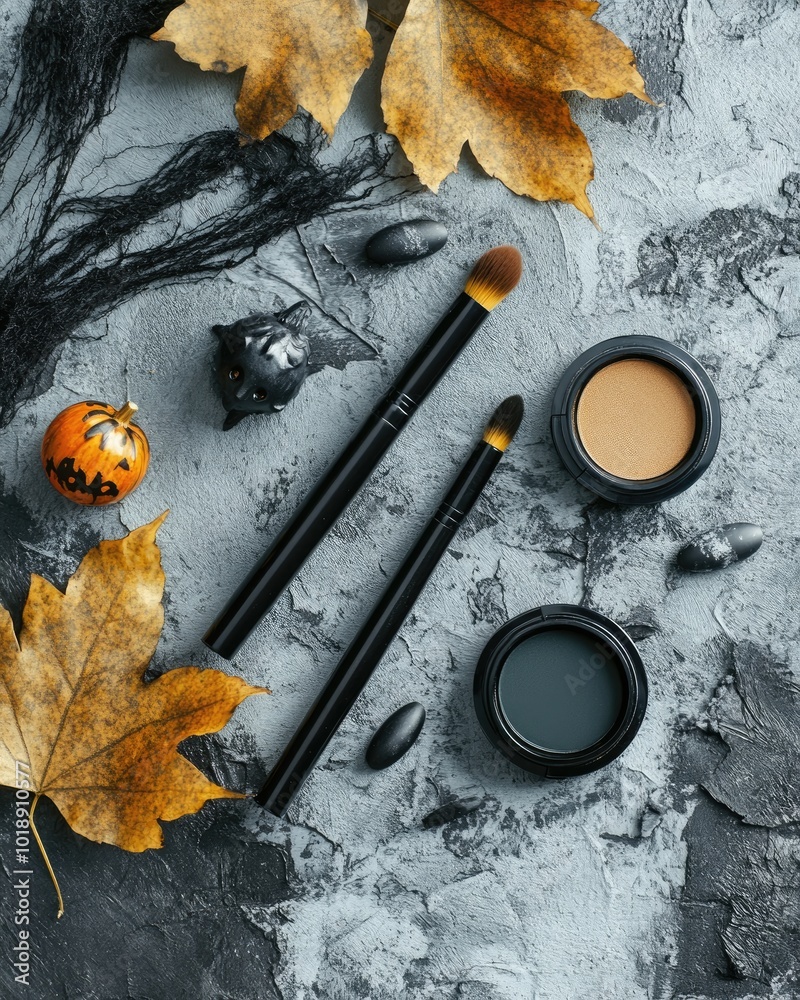 Sticker Cosmetics with Halloween theme on neutral background