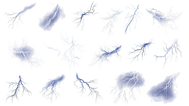 Collection of Isolated Lightning Bolt Illustrations Generative AI