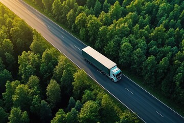 Aerial View of Truck on a Scenic Highway