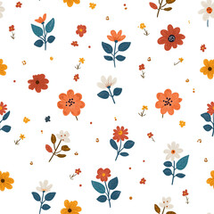 Fototapeta premium Tiny flowers - autumn style - seamless floral background