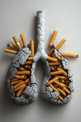 Artistic Depiction of Lungs Made from Cigarettes
