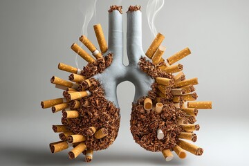 Artistic Depiction of Lungs Made from Cigarettes