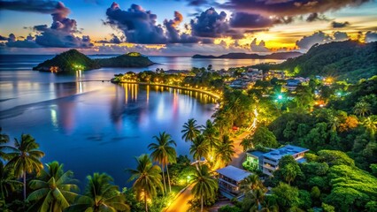 Fototapeta premium Majestic View of the Capital City of Micronesia with Lush Greenery and Beautiful Coastal Scenery