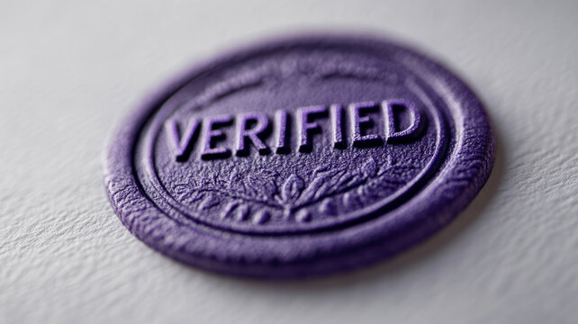 Purple embossed stamp with 'VERIFIED' text.