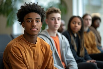 diverse group of young adults participating in an inclusive therapy session led by a multicultural counseling team.