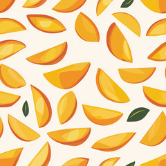 Obraz premium Mangoes seamless pattern of fruit, orange colors