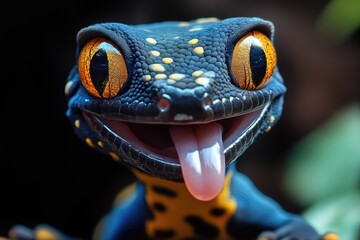 Close-up of Smiling Gecko with Tongue Out
