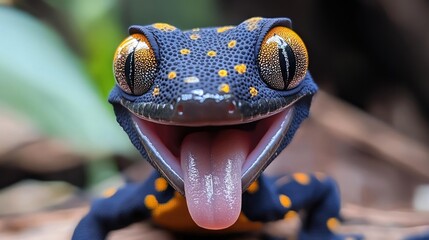 Close-up of Smiling Gecko with Tongue Out
