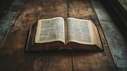 Obraz premium Open Bible on a Wooden Table