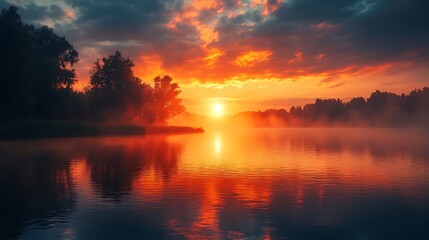 sunset over the lake