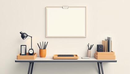 Modern Desk with Notepad, Lamp, and Storage Boxes