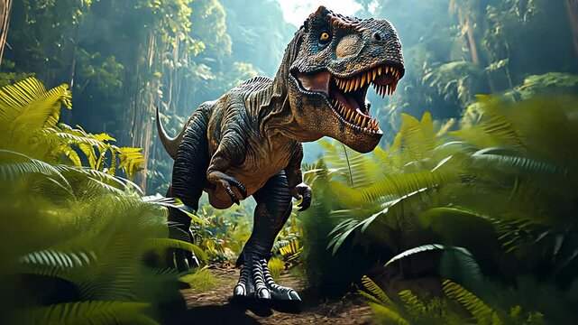 Prehistoric dinosaur in a forest. Created with Generative AI.