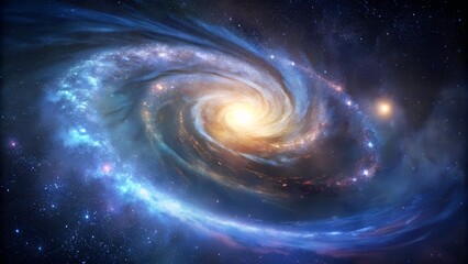 Spiral galaxy with glowing center and swirling stars in space