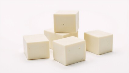 Fototapeta premium White-background photograph featuring isolated tofu cubes