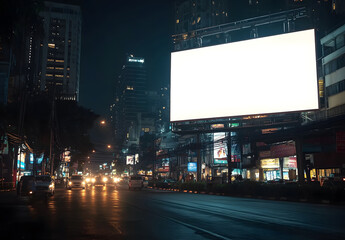 Banner on niBlank Illuminated Billboard Over Cityscape at Nightght city background side design