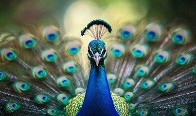 Indian owl (Pavo cristatus) showing its tail