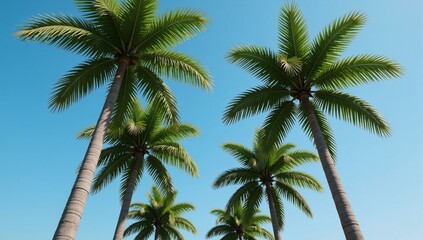 3D-rendered image with palm trees as foreground subject against a backdrop landscape