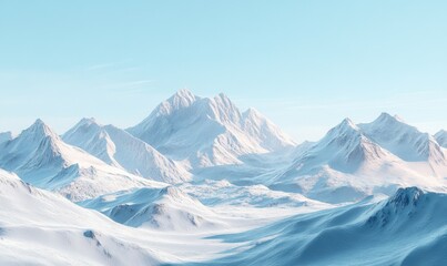 Obraz premium Snowy mountain range under a clear, blue sky, with soft shadows and subtle winter textures