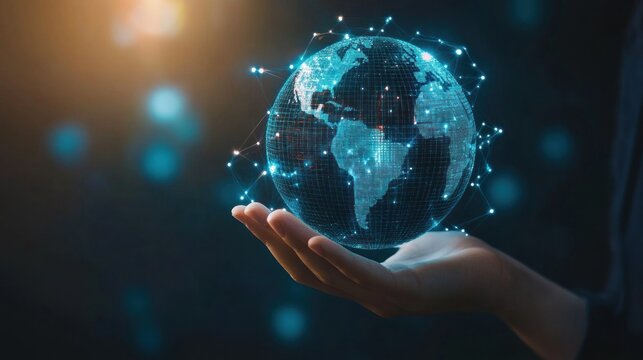 Global Connectivity: A Hand Holding a Digital Earth