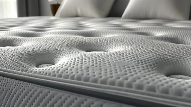 Bed with a white mattress and a metal frame