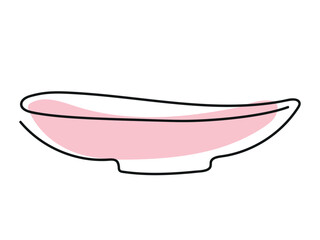 Minimalist Line Art Pink Bowl Isolated on white background. Continuous one line drawing. Empty plate. Concept of Simple Kitchenware, Black Outline, dish, platter. Print, Icon, Design Element