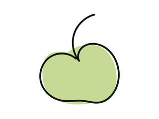 Continuous one-line drawing of a green apple isolated on a white background. Whole fruit. Outline. Line art. Design element, print, and icon. Concept of fruit design, healthy dessert, fresh produce
