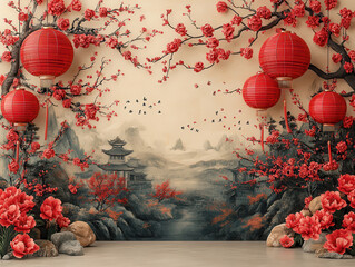 Beautiful Chinese New Year blessing phrases illustrations featuring traditional Chinese characters and calligraphy