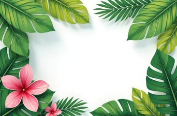 Fototapeta premium Frame with tropical vacation and summer on white background