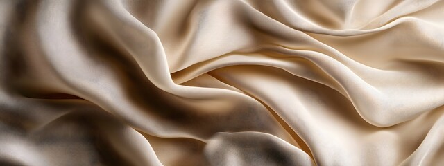 Fototapeta premium A top view of an elegant, textured beige fabric with subtle folds and creases