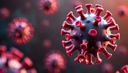 A close up of a virus with red and black spikes