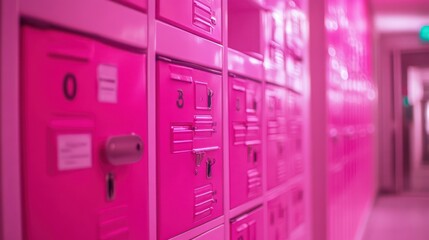 Pink Lockers in a Hallway