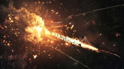 Nuclear Missile Defense System Intercepting Mid-Flight with Explosive Night Sky Illumination