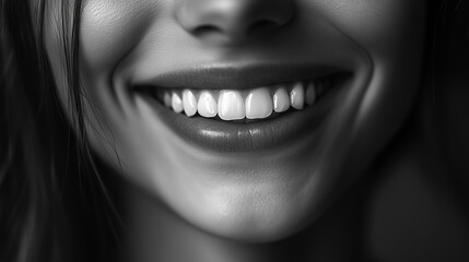 Obraz premium Promienny uśmiech kobiety to wyraz czystej radości. Jej zęby delikatnie błyszczą, a uśmiech rozciąga się od ucha do ucha.