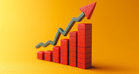 Bar graph shows performance growth. A vibrant bar graph shows an increase in performance, symbolizing success and progress against an orange backdrop.