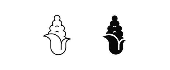 corn line icon Ear of maize fast food popcorn line and flat icons set, editable stroke isolated on white, linear vector outline illustration, symbol logo design style