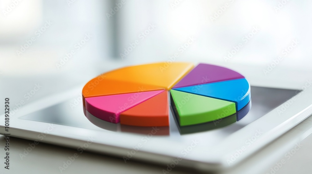 Poster colorful pie chart on tablet for data analysis