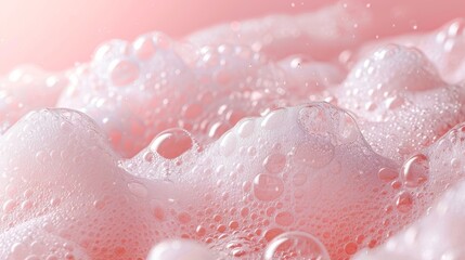 Fototapeta premium Close-Up of Antibacterial Soap Foam on Soft Pink Background for Hygiene and Cleanliness Themes