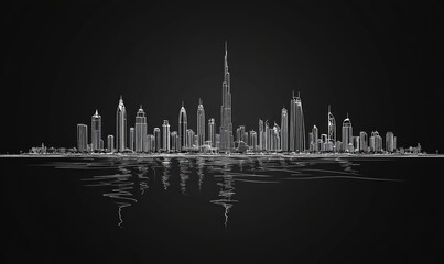 The outlines of the center of Dubai, the United Arab Emirates or the UAE. City city