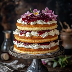 Photo of Victoria Sponge Cake with Jam and Cream 