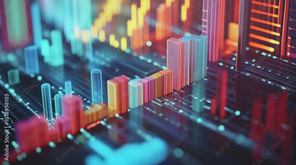Poster abstract data visualization with colorful bars and lines
