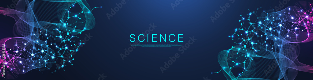 Aufkleber molecular abstract structure and genetic engineering dna. healthcare and medicine background concept