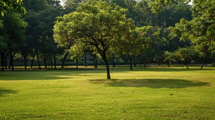 Fototapeta premium Isolated Tree in the Park on a Bright Summer Day