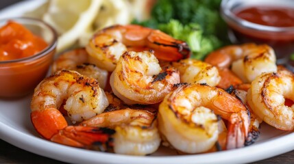 Grilled Shrimp with Sauces and Fresh Vegetables