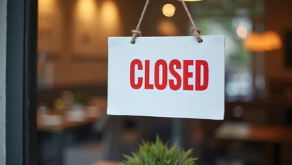 Bold Closed sign on glass door with caf interior